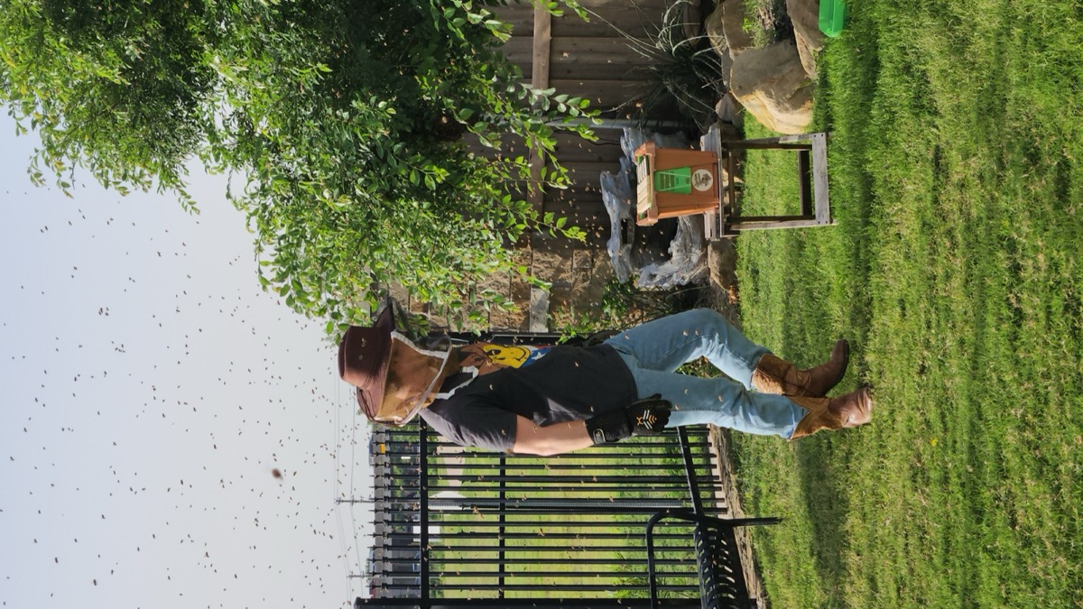 Wrangler suited up, mid-removal.